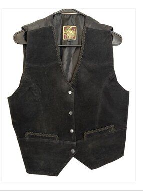 Learsi Vintage Black Western Biker Leather Suede Men’s Vest Size M